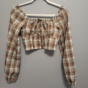 Brown Plaid Cropped Top